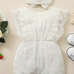 2pcs Baby Girls Lace Sleeveless Romper & Headband Set
