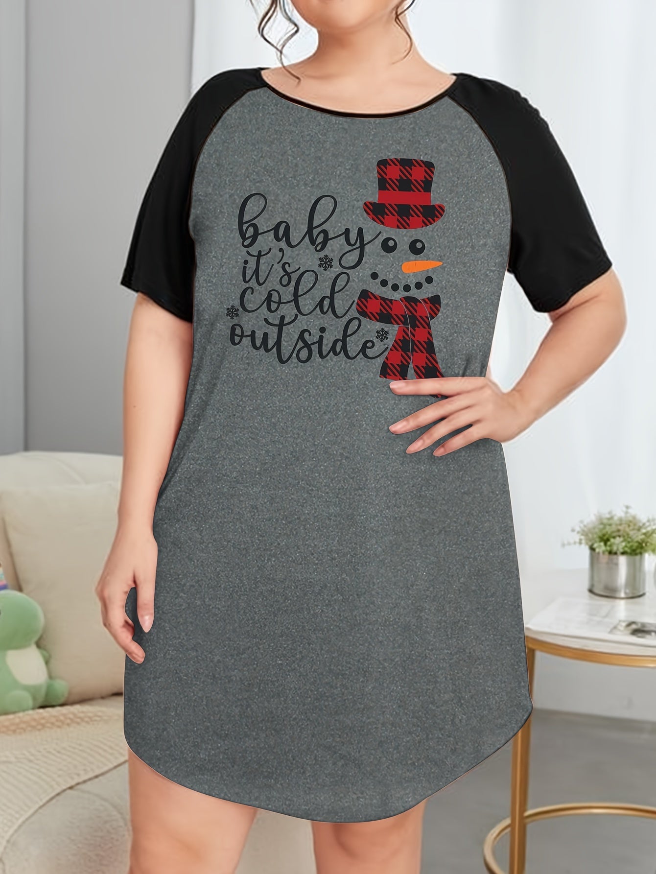 Snowman Print Nightdress Women's Sleep Dress