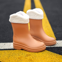 Women's Waterproof Rain Boots Winter Warm Plush Rubber Shoes