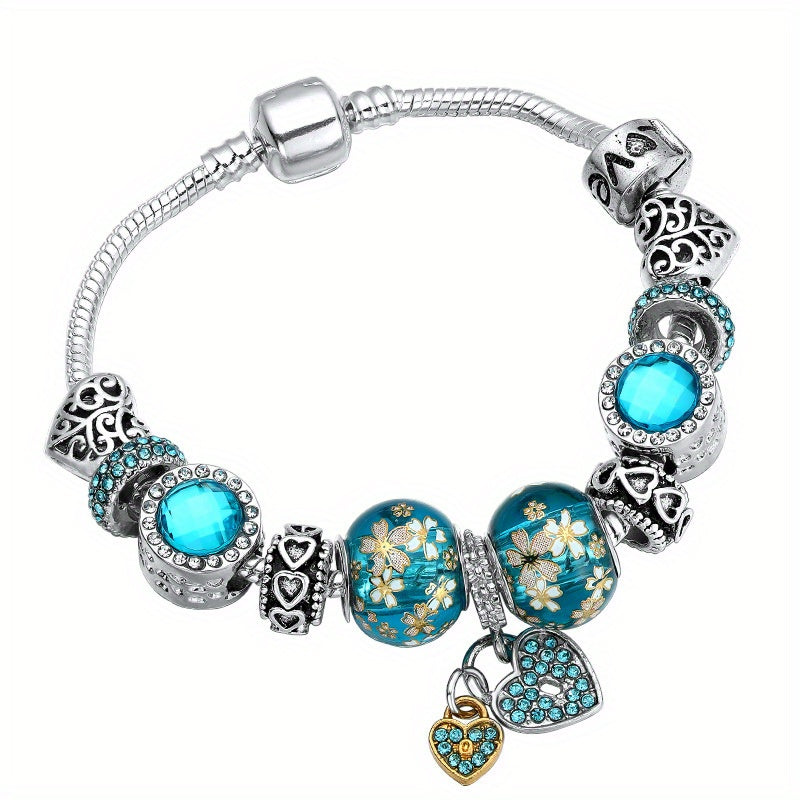 Silver DIY Bead Bracelet with Love Heart Pendant for Women
