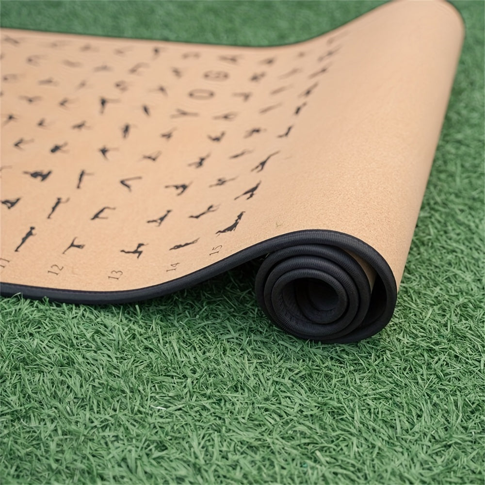 Non Slip Cork Yoga Mat with Yoga Posture Print