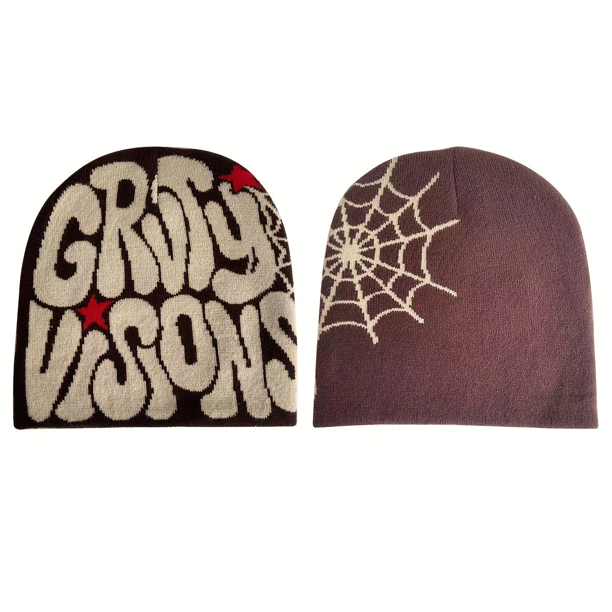 Double Side Y2K Beanie Spider Web Letter Jacquard Candy Hip Hop Knit Hat