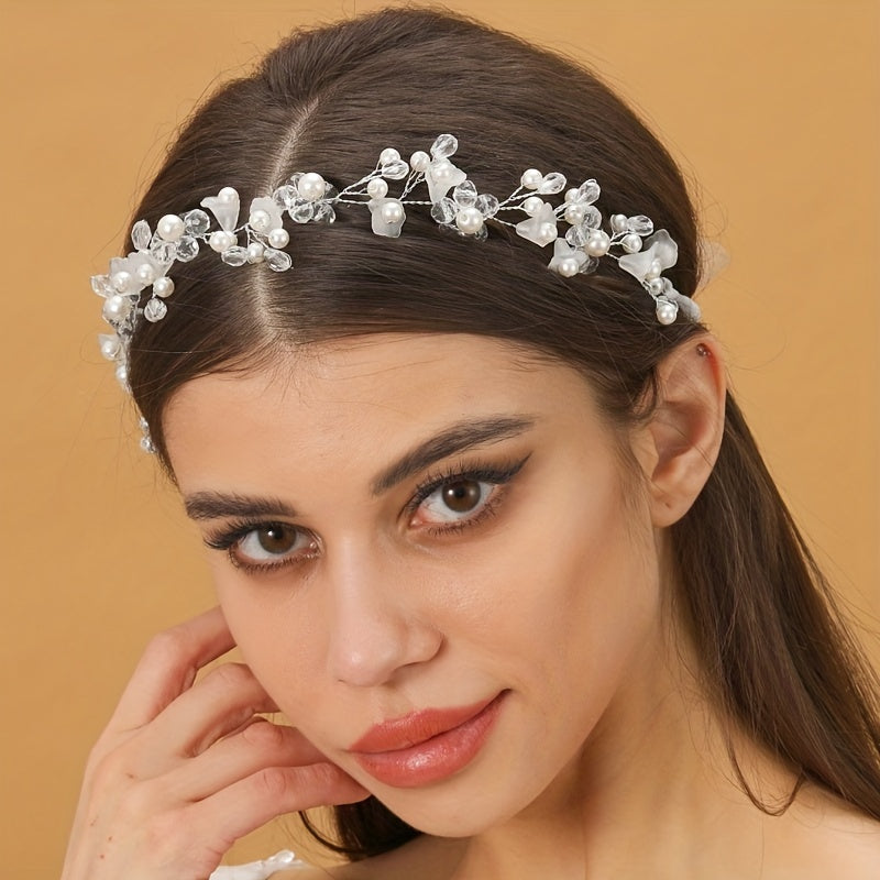 Crystal Faux Pearl Headband Tiara For Women