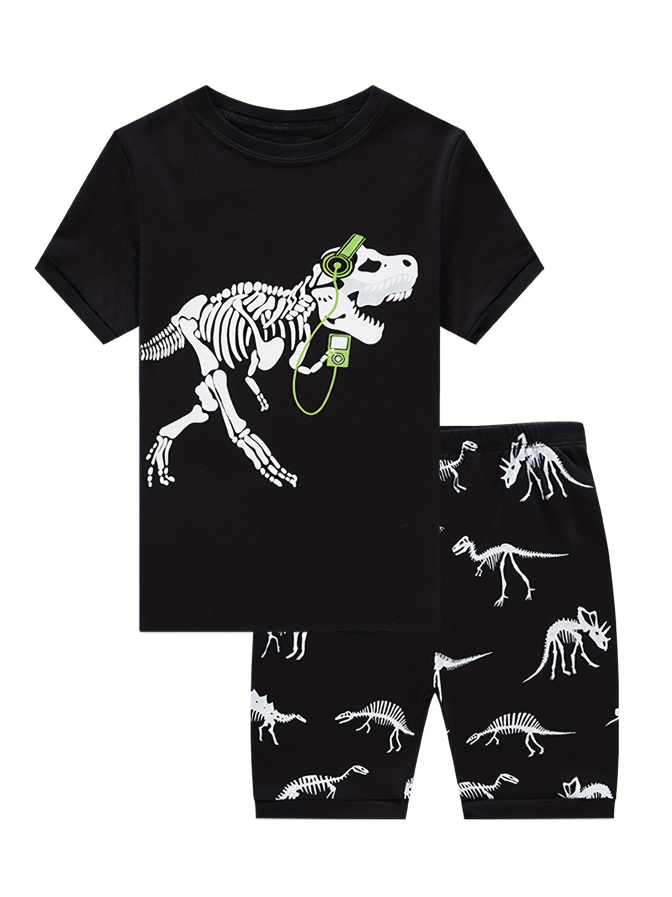 2pcs Boys Dino Print Short Sleeve T shirt & Short Set