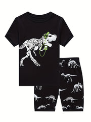 2pcs Boys Dino Print Short Sleeve T shirt & Short Set