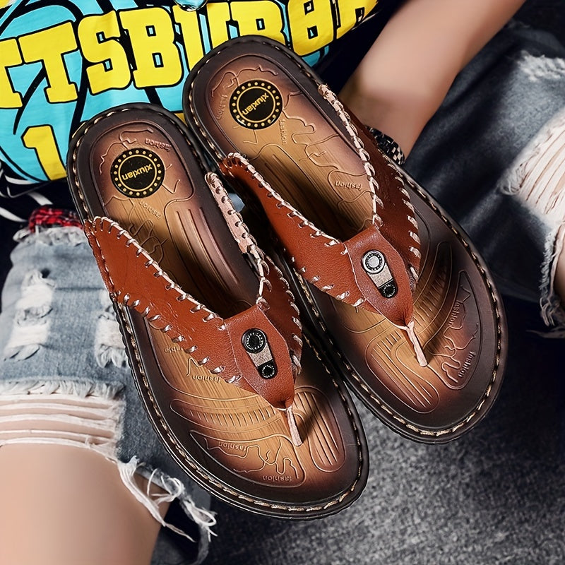 Men's PU Leather Thong Sandals Casual Flip flops