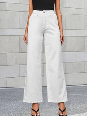 High Waist Wide Leg Jeans Slash Pockets Loose Fit High Rise Denim Pants