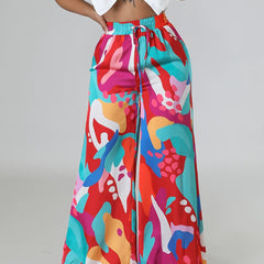Wide Leg Trousers with Random Print