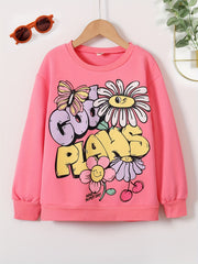 Girls Floral Graphic Sweatshirt Round Neck Pullover