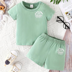 Baby Boys Solid Short Sleeve T-shirt Shorts Set for Summer