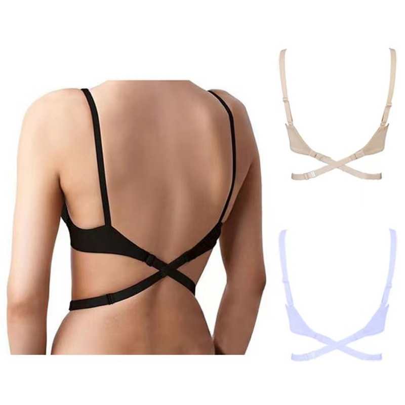 Women's Deep V Neck Backless 2 Button Cross Strap Bra Tube Backless Strap