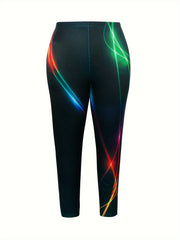 Women's Plus Size Casual Leggings, Graphic Print, Slim Fit