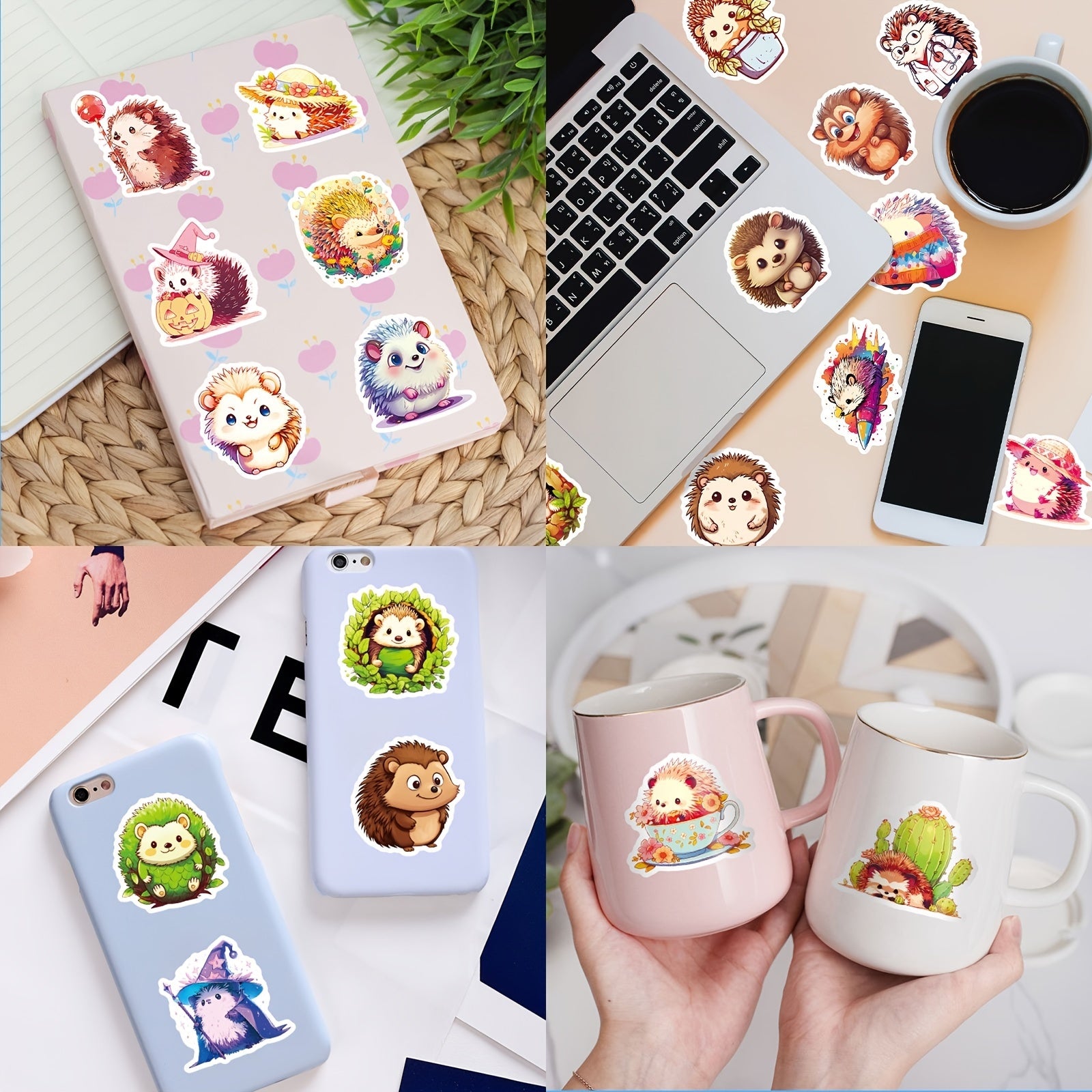 50 Hedgehog Stickers Vinyl Decals for Water Bottles Laptop Phone