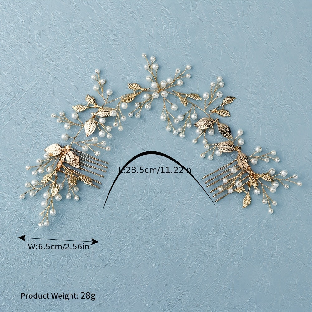Leaf & Faux Pearl Hair Comb Bridal Wedding Headwear