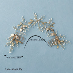 Leaf & Faux Pearl Hair Comb Bridal Wedding Headwear
