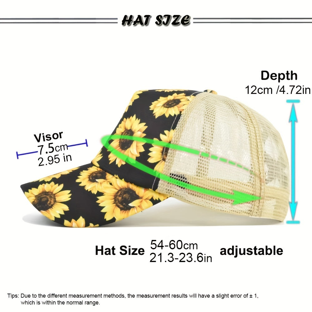 Sunflower Cross Elastic Mesh Cap Cotton Ponytail Baseball Cap