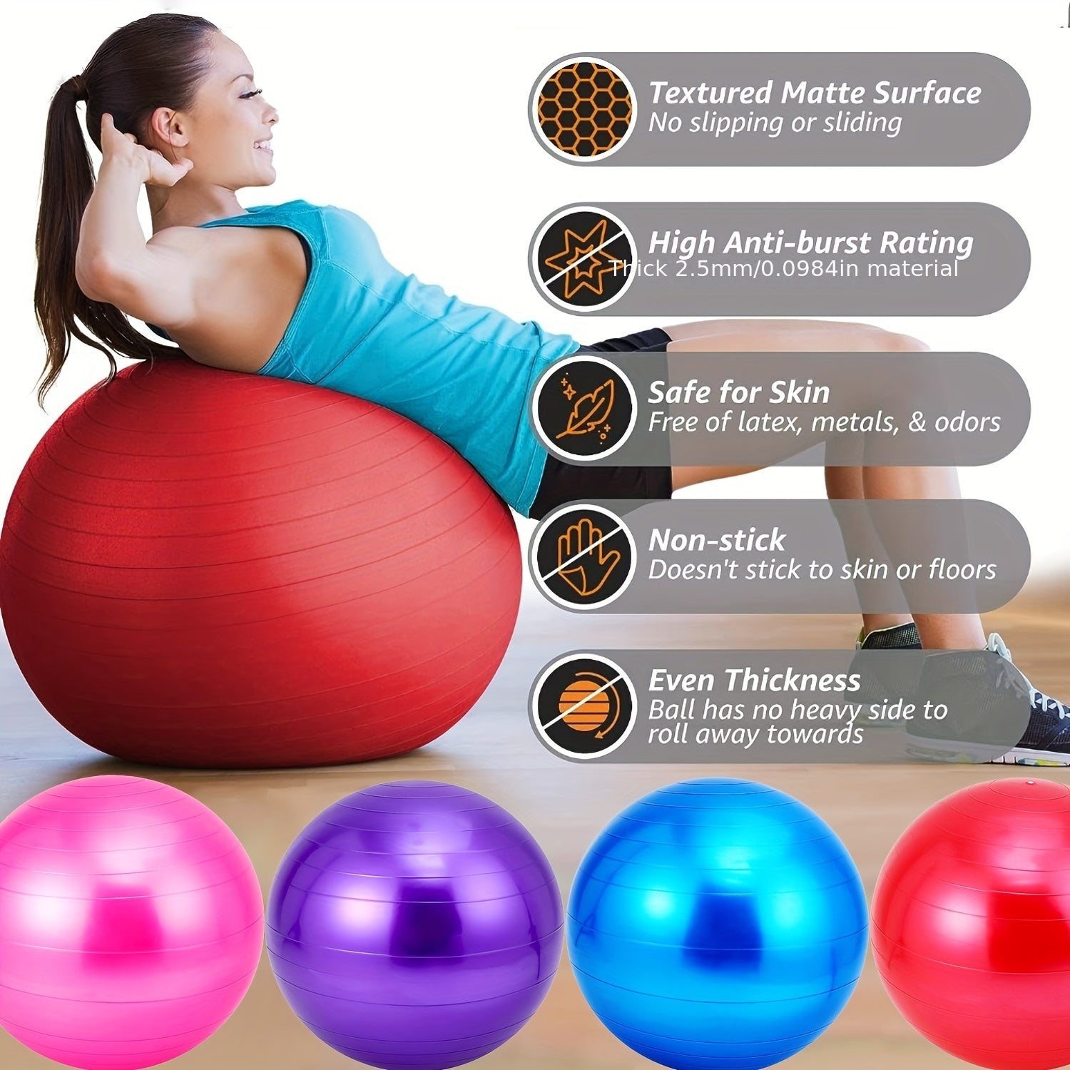 Yoga Balance Ball 21-65in Anti Burst Exercise Ball Pilates Stability