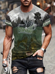 Fishing Theme 3D Print Men's Graphic T-shirt Short Sleeve Pullover Tops