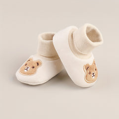 Baby Boys Cartoon Bear Cozy Boots Soft Plus Fleece Indoor Winter Shoes