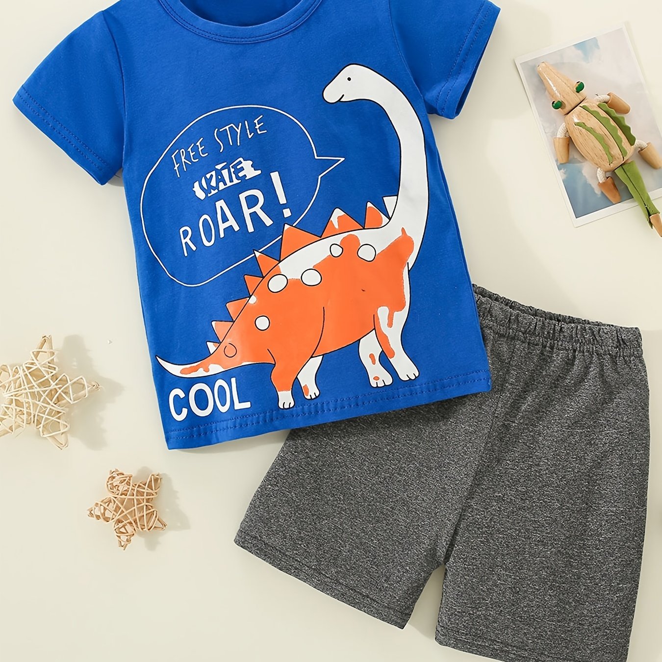 Boys Dinosaur Print T shirt & Shorts Set For Summer Kids Clothes