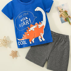 Boys Dinosaur Print T shirt & Shorts Set For Summer Kids Clothes