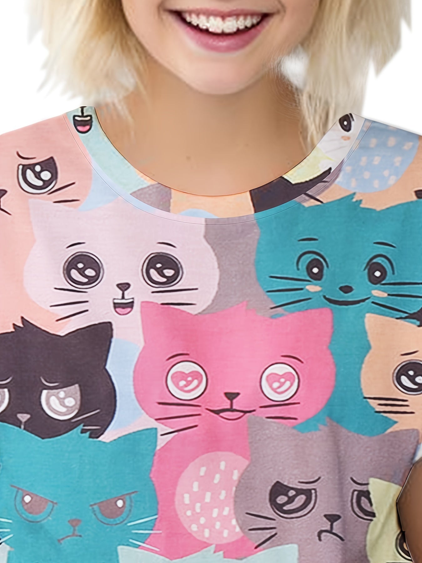 Adorable Kitten Graphic Short Sleeve T-shirt for Girls and Boys