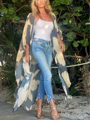 Floral Print Kaftan & Pants Set Sheer Cover Up 2 Piece