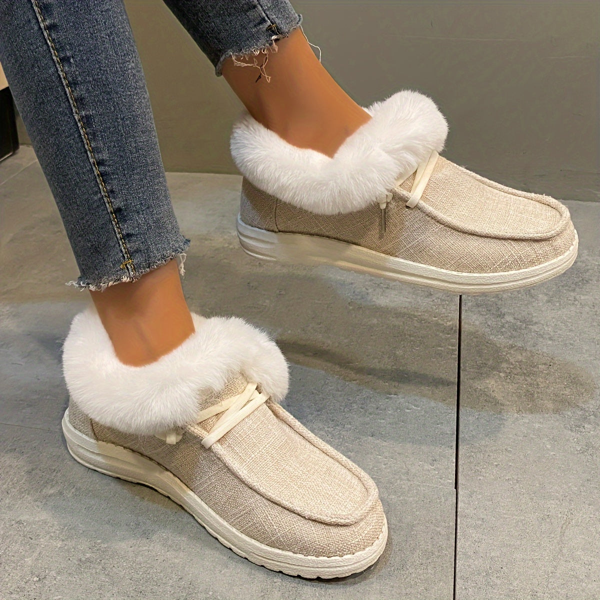 Women's Plush Lined Snow Boots Keep Warm Flat Loafers Shoes
