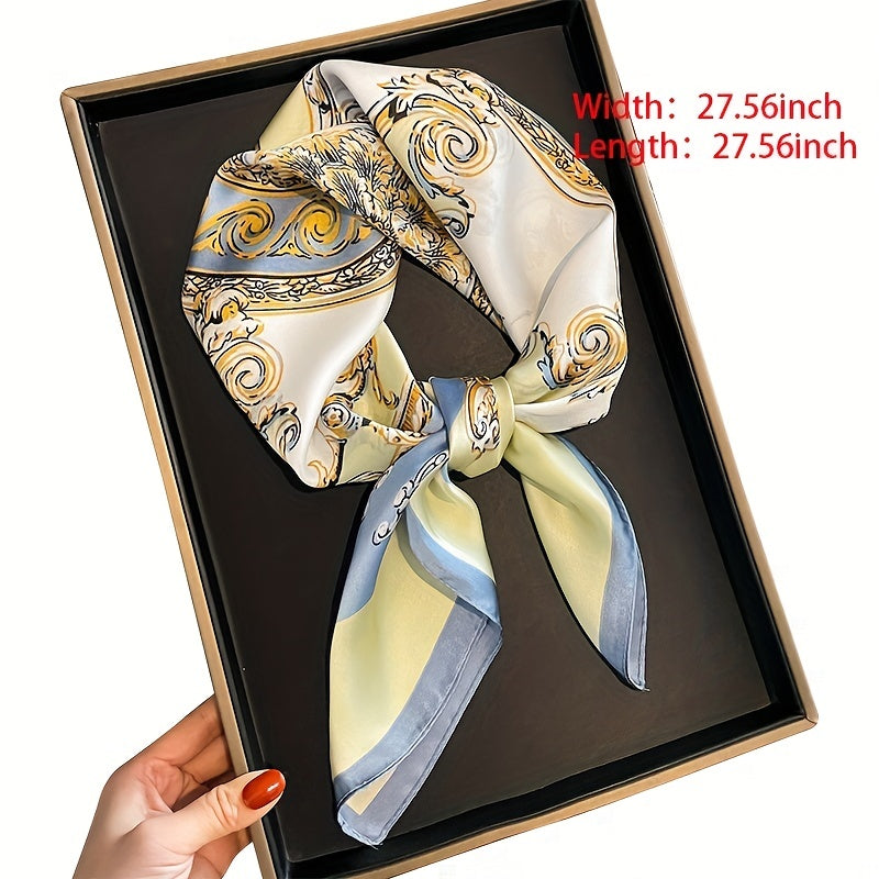 70cm Chain Print Square Scarf Casual Neckerchief Bandana Satin Head Scarf