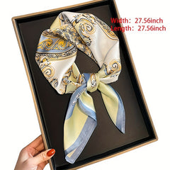 70cm Chain Print Square Scarf Casual Neckerchief Bandana Satin Head Scarf