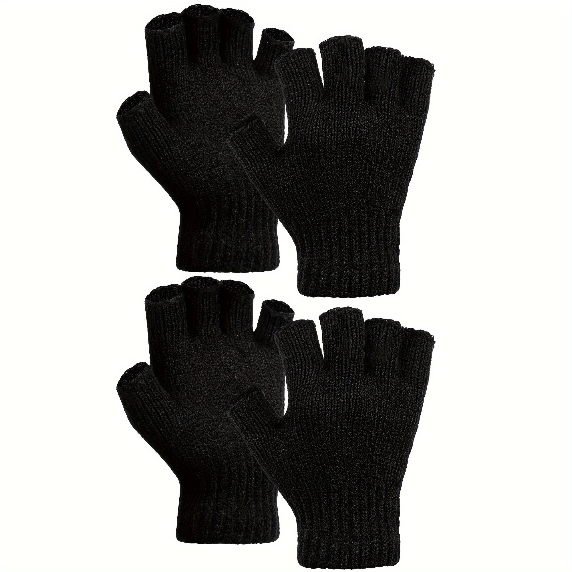 2 Pairs Half-Finger Knit Gloves Winter Touch Screen Warm Gloves