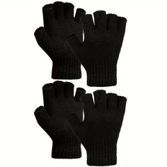 2 Pairs Half-Finger Knit Gloves Winter Touch Screen Warm Gloves