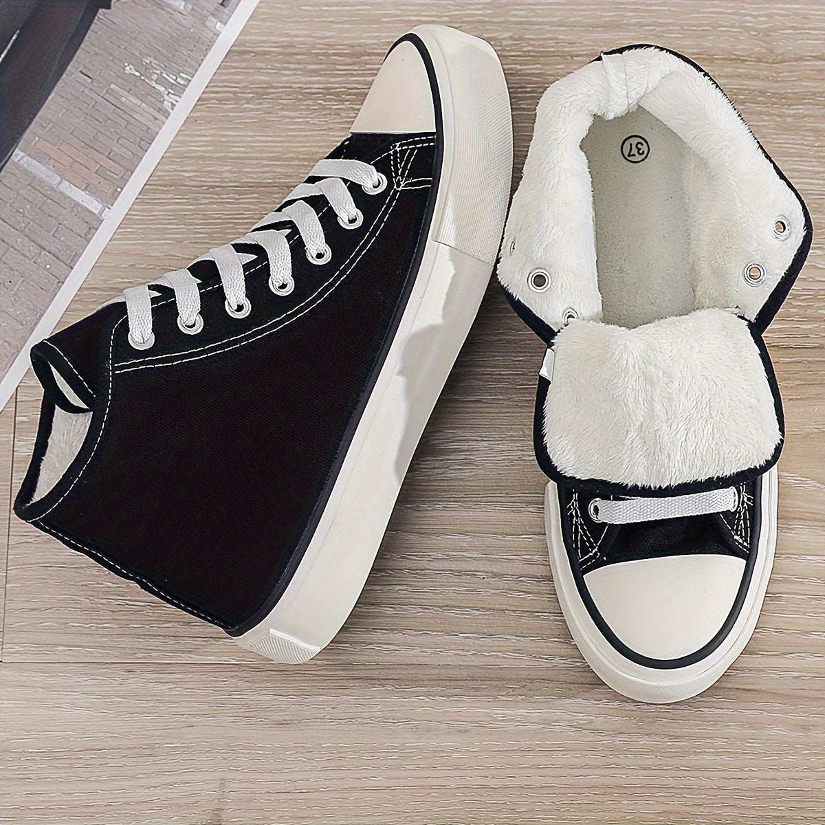 Girls' High Top Plush Lined Skate Shoes Warm Non Slip Sneakers