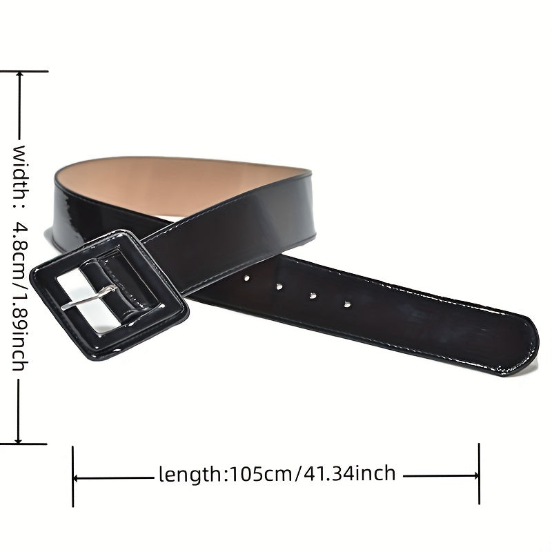 Bright PU Wide Belt Square Buckle Waistband Women