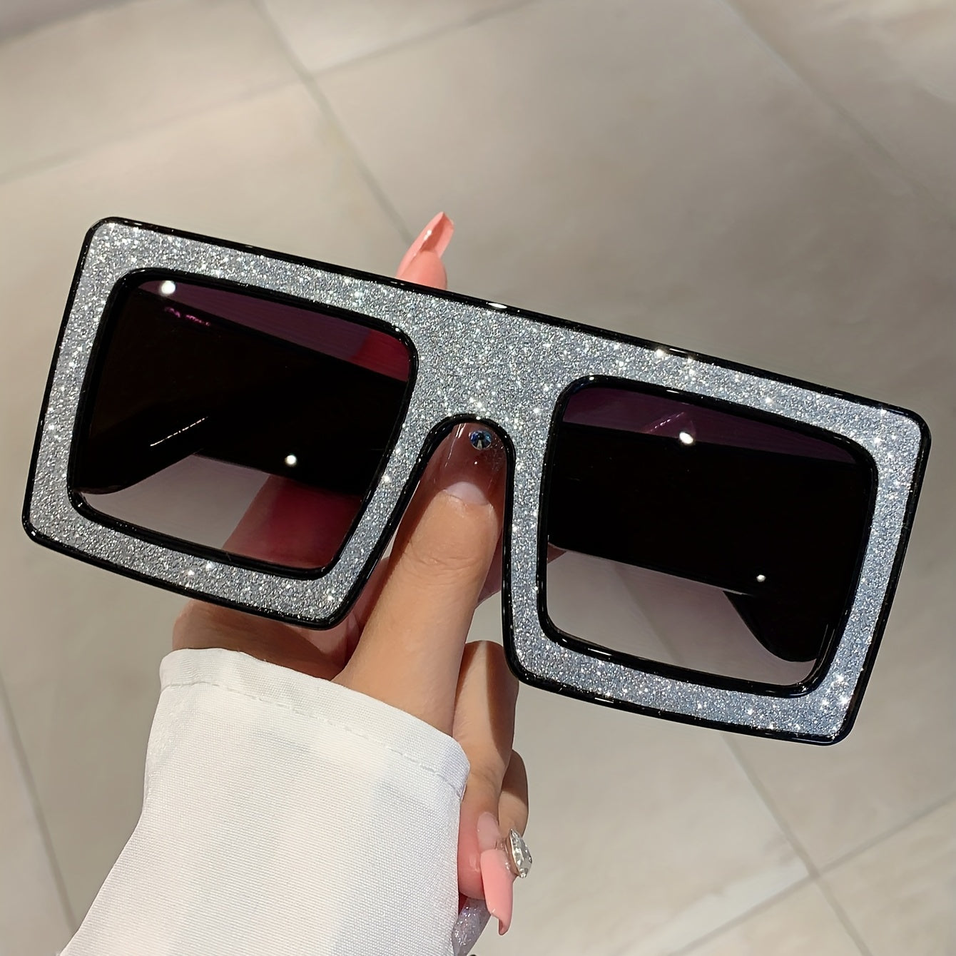 Sparkling Gradient UV400 Oversized Square Sunglasses for Party Beach Club