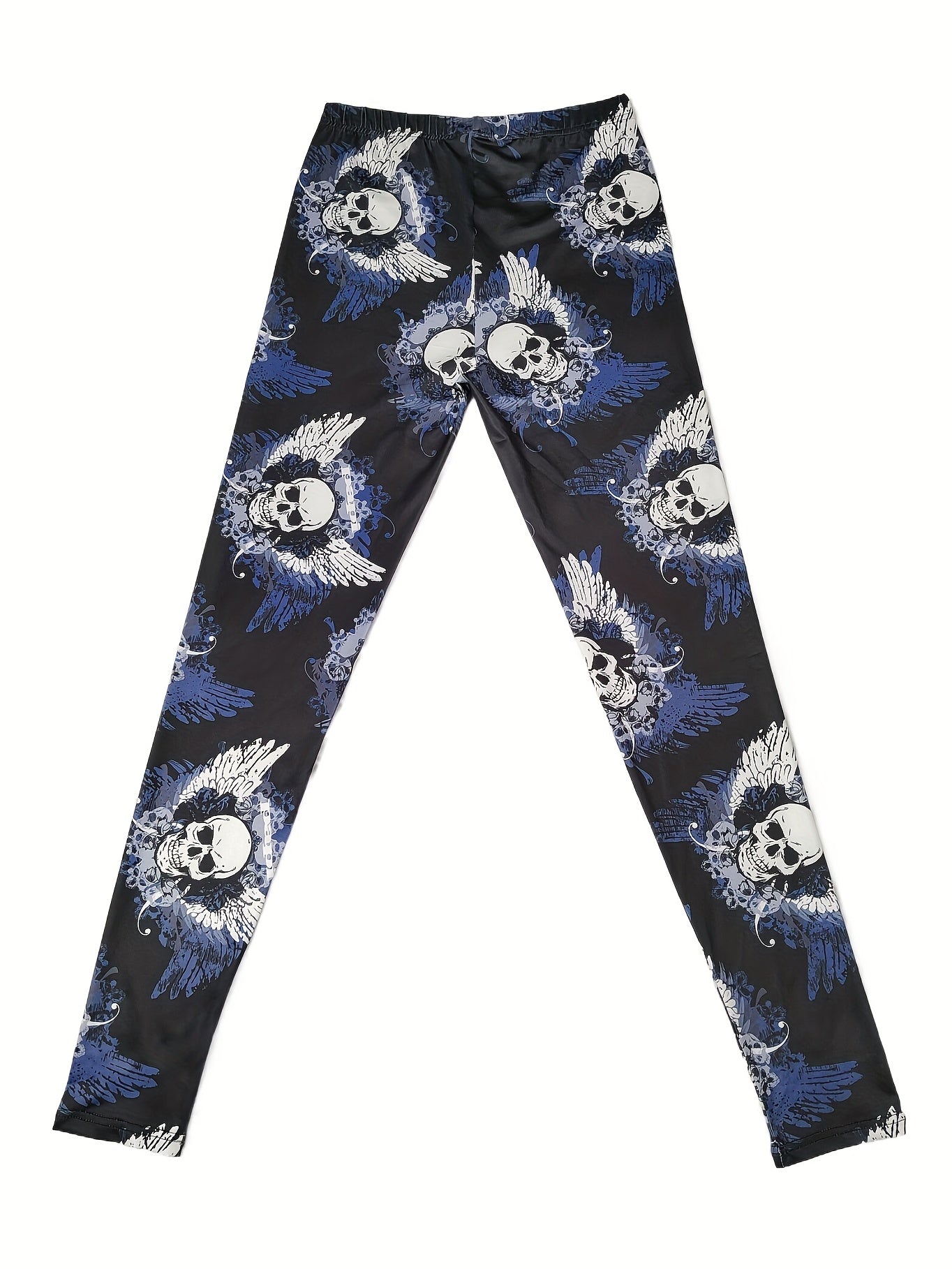 Winged Skull Print Skinny Leggings Casual Stretchy Women's Leggings