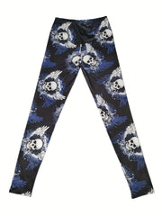 Winged Skull Print Skinny Leggings Casual Stretchy Women's Leggings