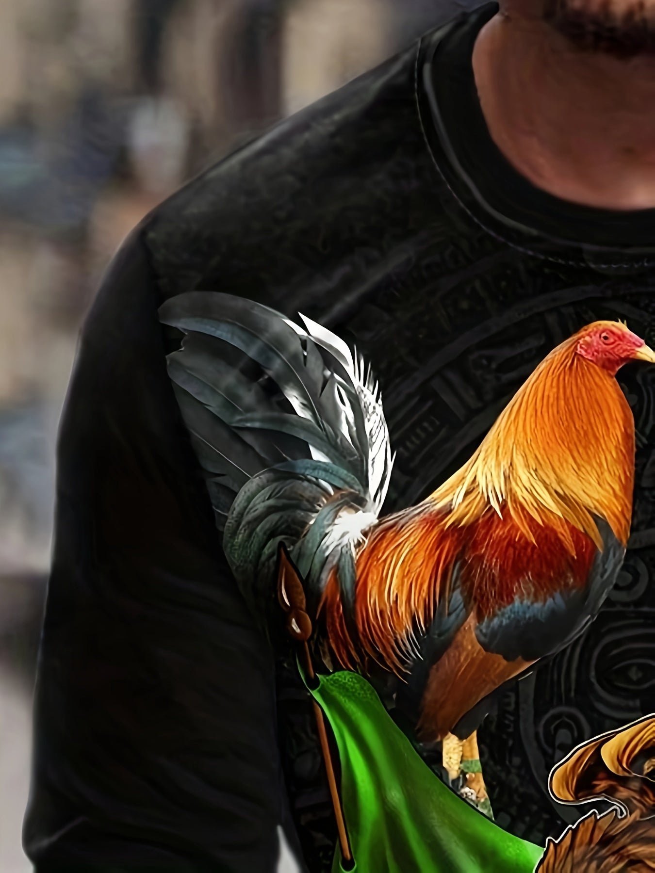 Rooster And Eagle Print Men's Long Sleeve T-shirt for Autumn