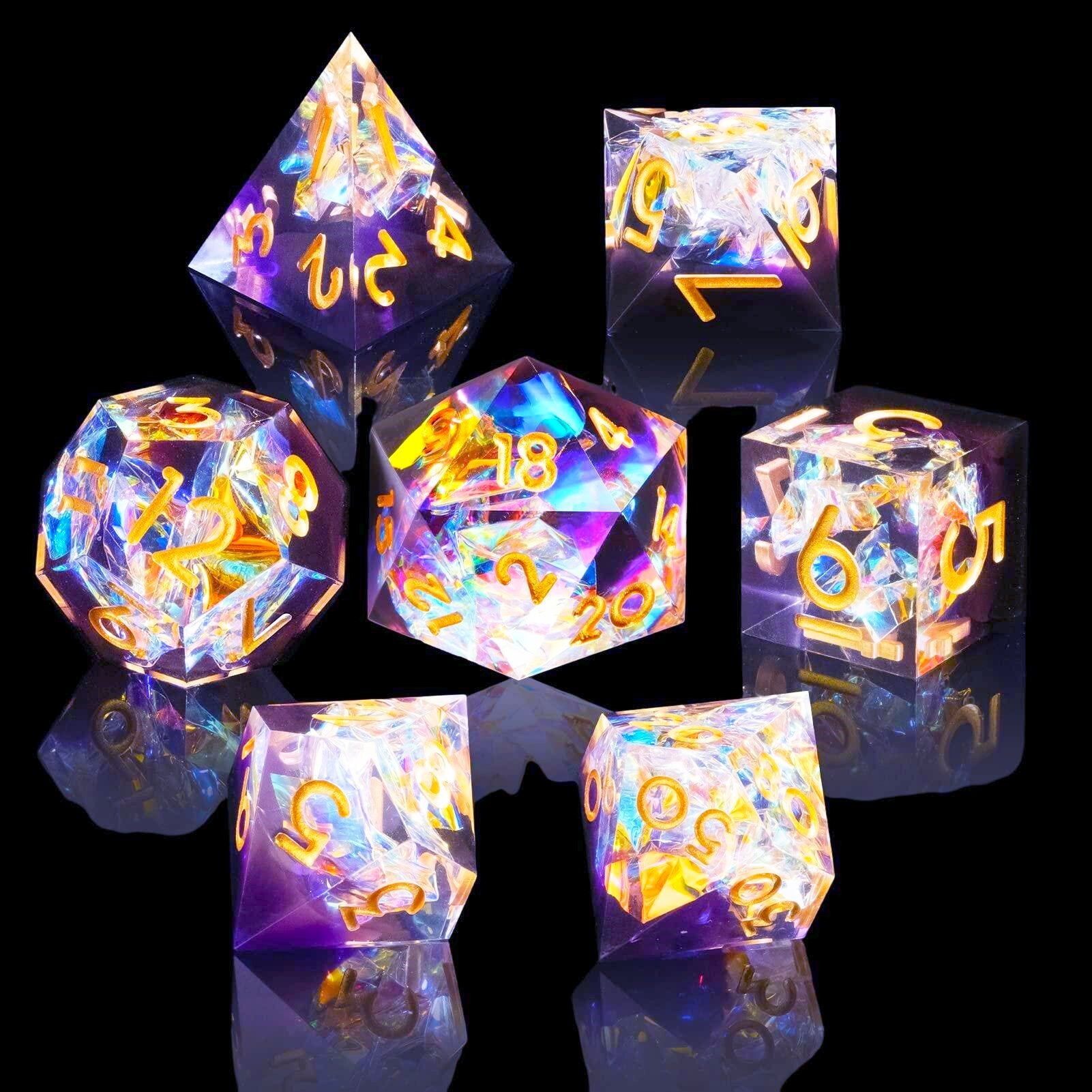 Resin Dice Set 7pcs Polyhedron D20 Sharp Edge Dice for Tabletop Games