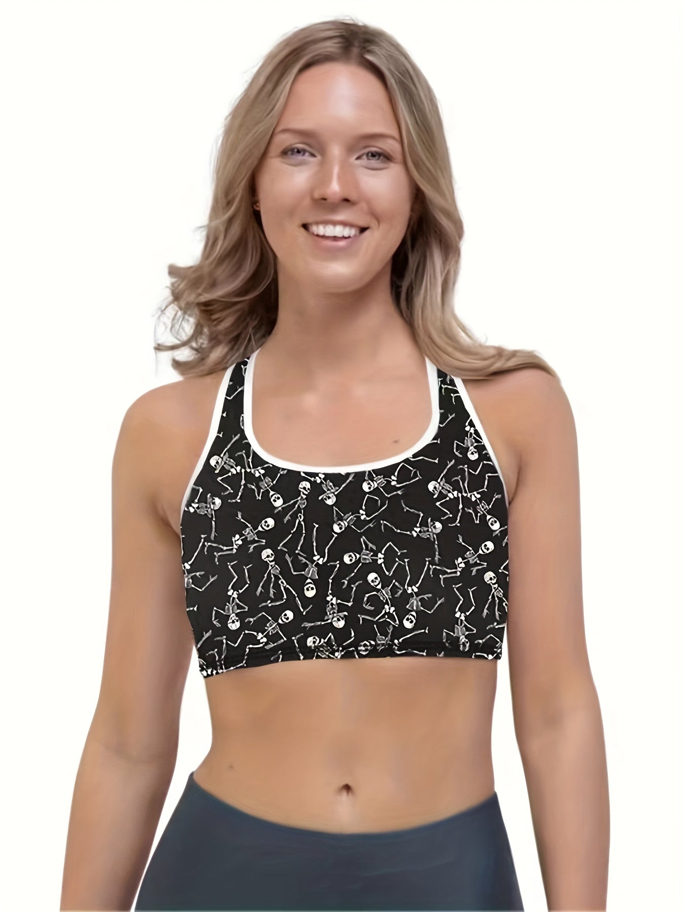 Halloween Skull Print Racer Back Sports Bra