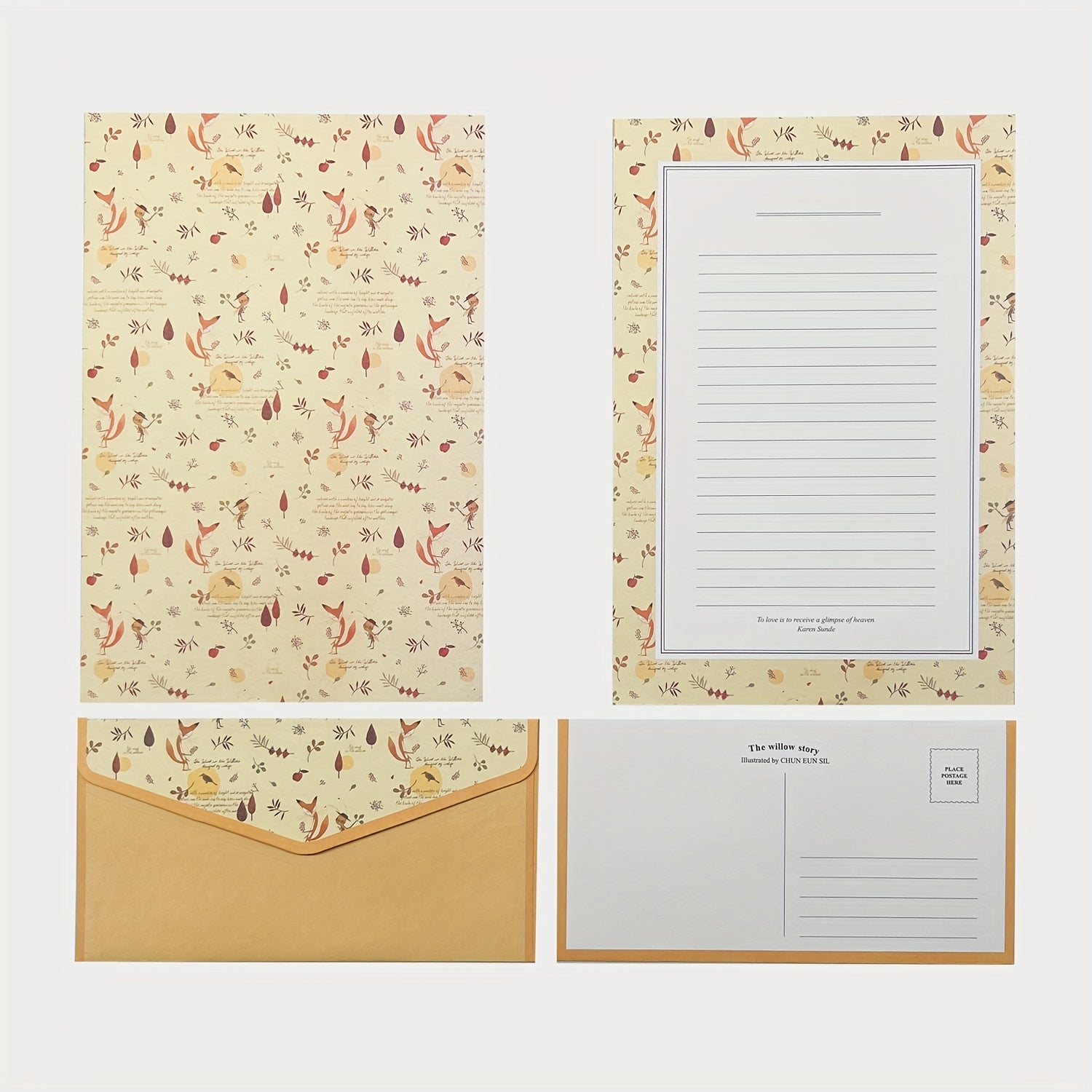 Fox Stationery Paper and Envelopes Set, 9 Pieces