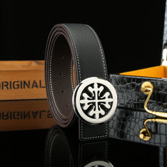 Men's Litchi Pattern Leather Belt With Buckle Double sided