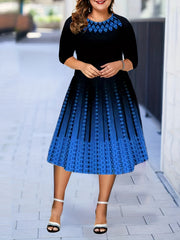 Ombre Argyle & Stripe Print Long Sleeve Maxi Dress