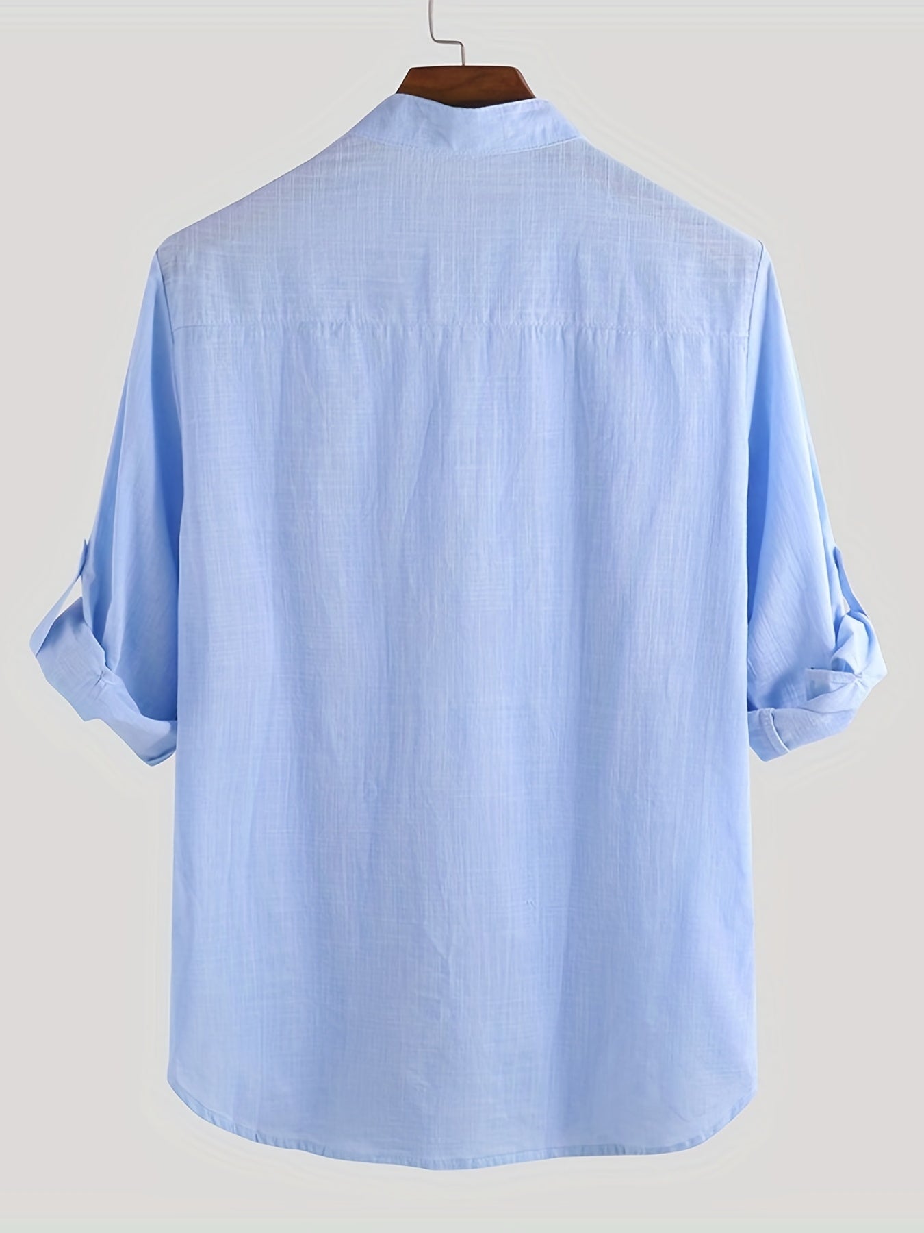 Men's Solid Short Sleeve Stand Collar Shirt