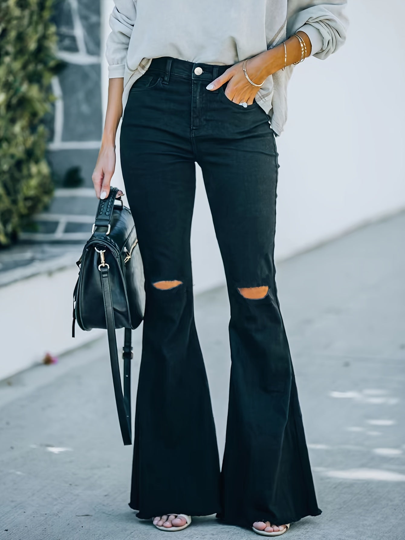 Ripped Flared Leg Jeans