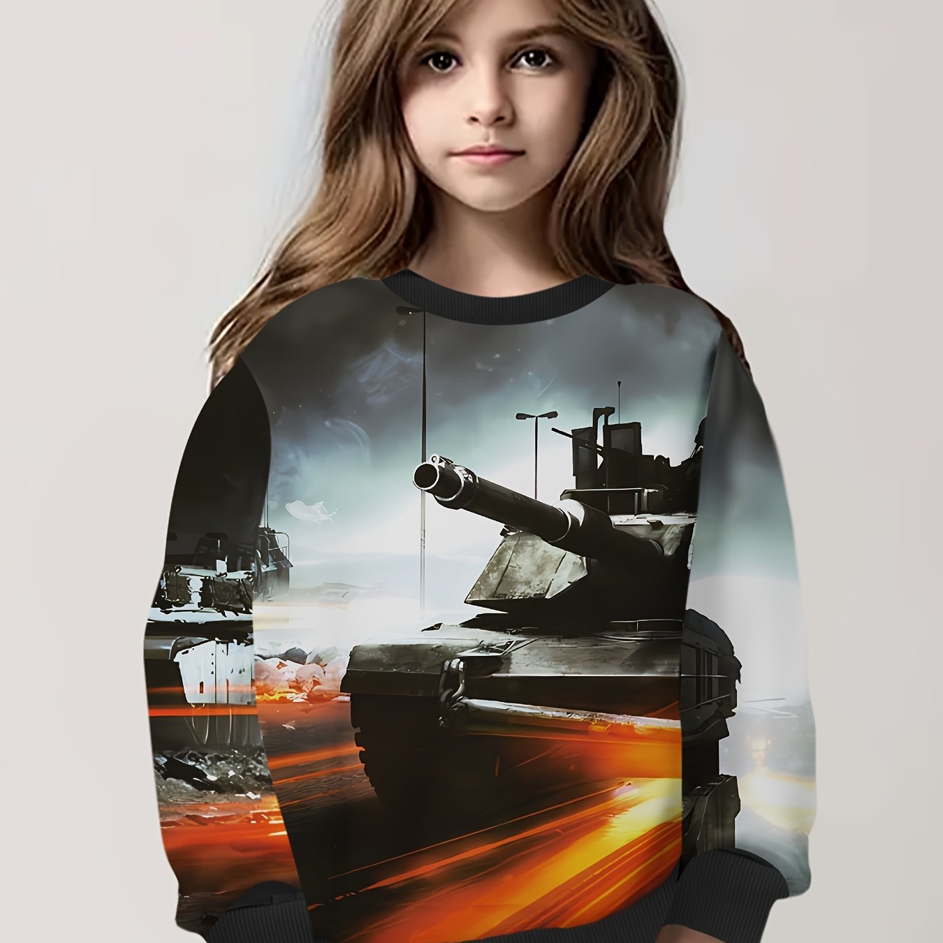 Tank Graphic Long Sleeve Sweatshirt, Spring Fall Sports Gift