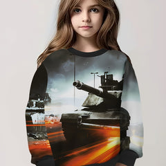Tank Graphic Long Sleeve Sweatshirt, Spring Fall Sports Gift
