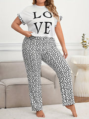 Loungewear Set: Graphic Tee & Heart Print Pants Pajama