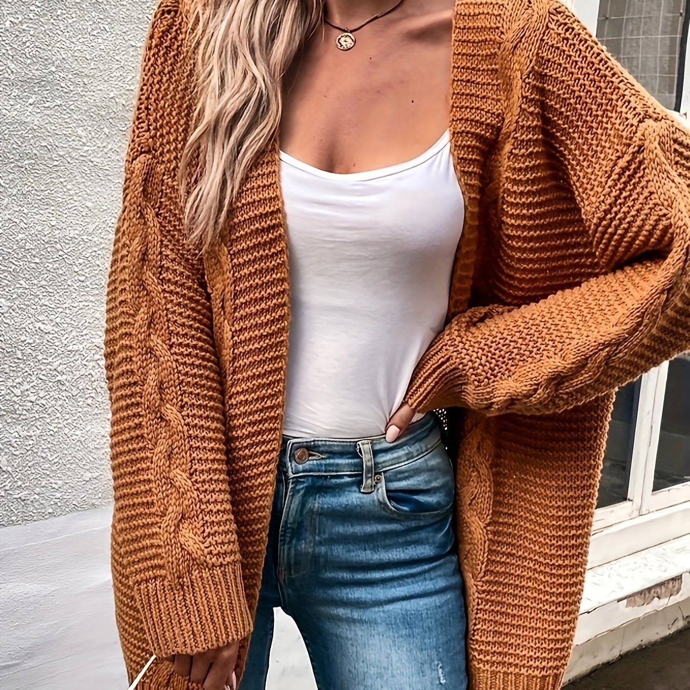 Solid Jacquard Long Sleeve Cardigan