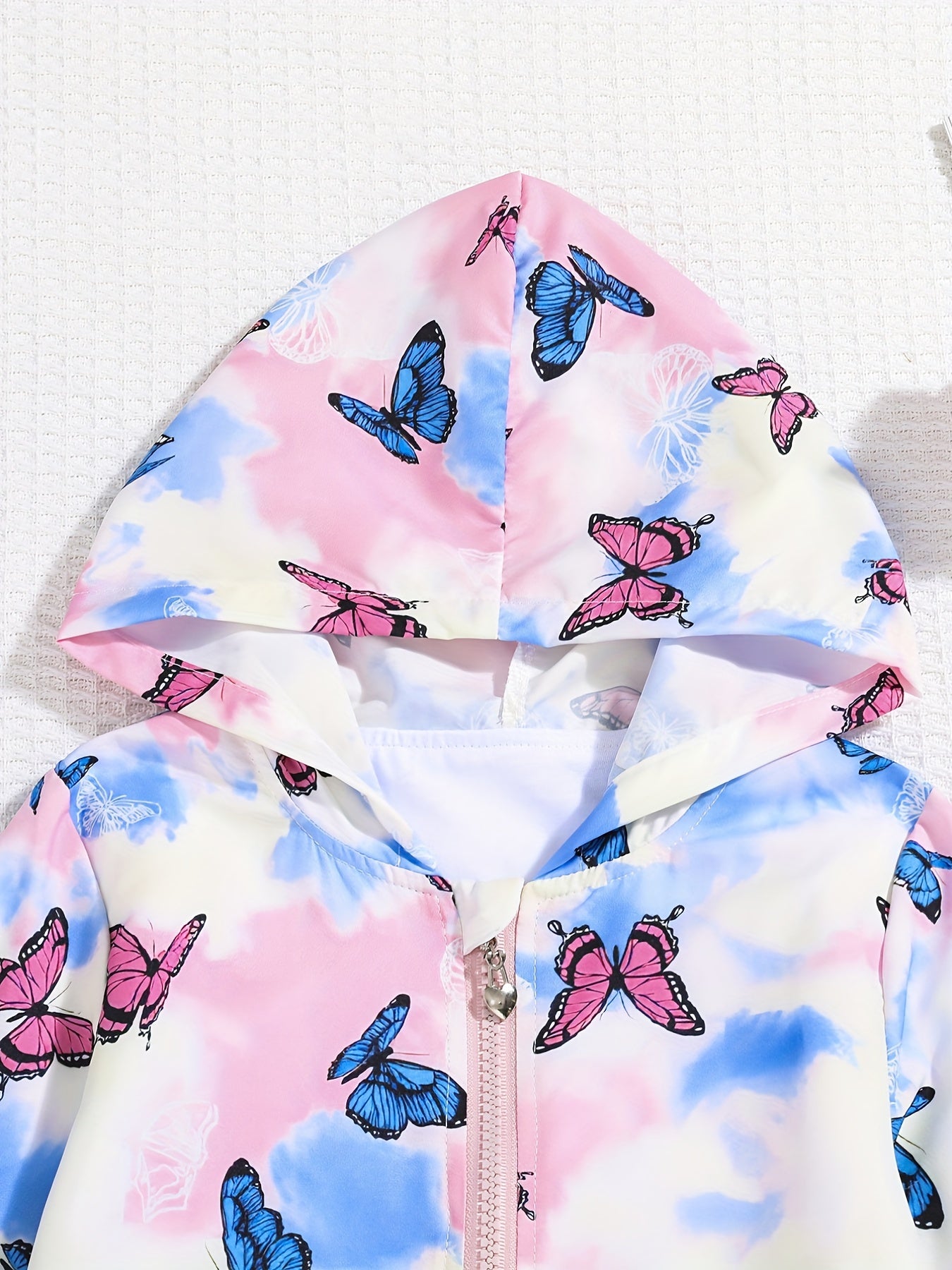 Toddler Girls Tie Dye Butterfly Hooded Jacket Zipper Windproof Coat
